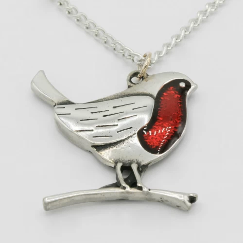 A product image for the product Pewter Robin Necklace with Red Enamel.