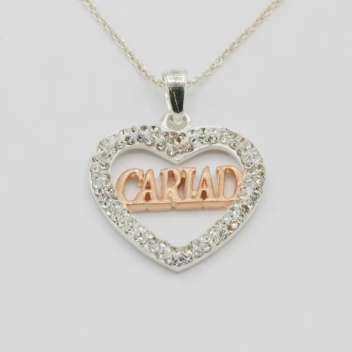 A product image for the product Sterling Silver & Rose Gold Diamante Cariad Necklace.