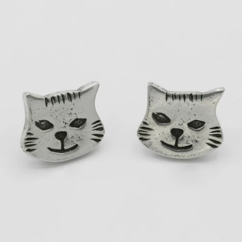 A product image for the product Pewter Cat Stud Earrings.