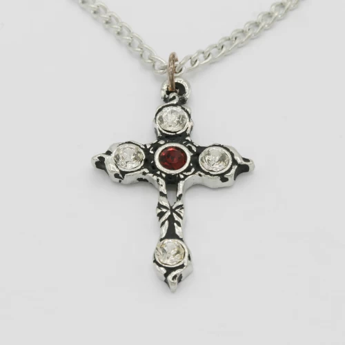 A product image for the product Pewter & Crystal Cross Necklace (Ruby).