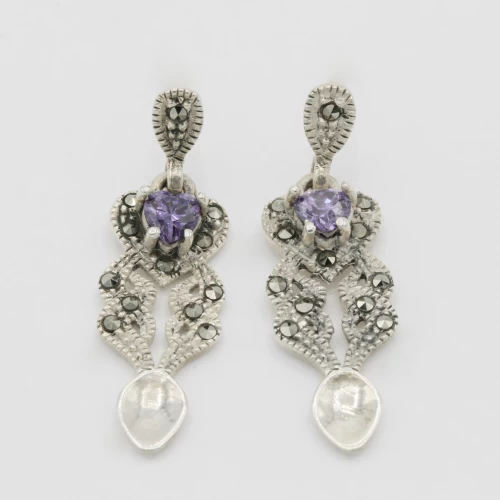 A product image for the product Sterling Silver Lovespoon Earrings (Marcasite and Amethyst).