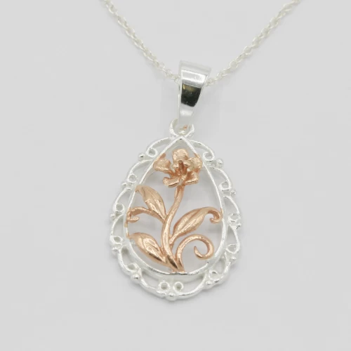 A product image for the product Sterling Silver & Rose Gold Daffodil Teardrop Necklace (Large).