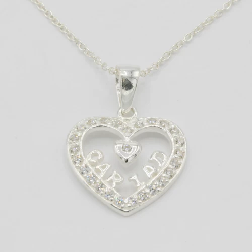 A product image for the product Sterling Silver Diamante Cariad Heart Necklace.