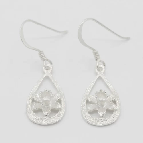 A product image for the product Sterling Silver Daffodil Teardrop Earrings (Large).