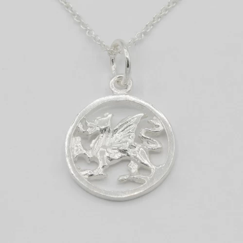 A product image for the product Sterling Silver Welsh Dragon Circle Necklace.