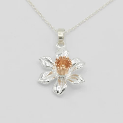 A product image for the product Sterling Silver & Rose Gold Daffodil Necklace (Large).