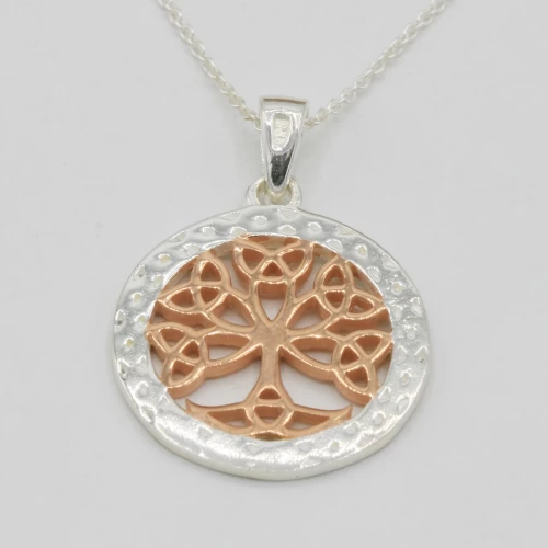 A product image for the product Sterling Silver & Rose Gold Tree of Life Necklace.