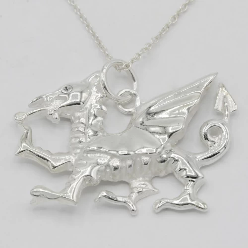 A product image for the product Sterling Silver Welsh Dragon Necklace (Large).