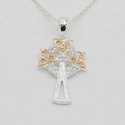 A product image for the product Sterling Silver & Rose Gold Celtic Cross Necklace.