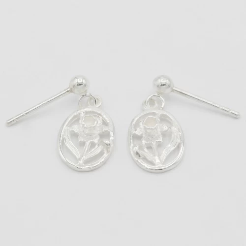 A product image for the product Sterling Silver Oval Daffodil Drop Earrings.