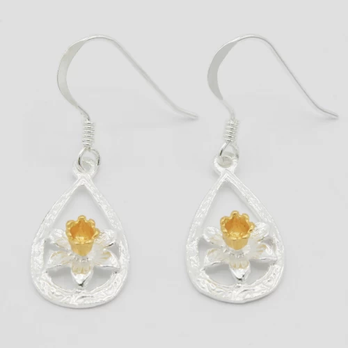 A product image for the product Sterling Silver and Yellow Gold Daffodil Drop Earrings.