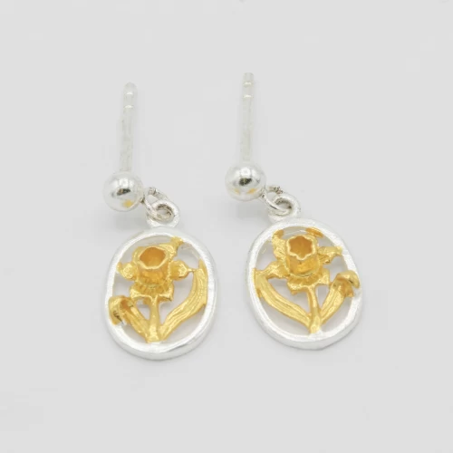 A product image for the product Sterling Silver and Yellow Gold Oval Drop Earrings.