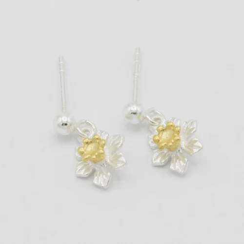 A product image for the product Sterling Silver and Yellow Gold Daffodil Drop Earrings.