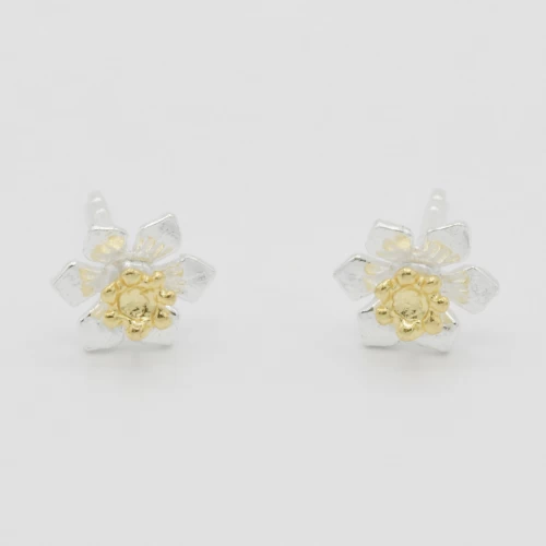 A product image for the product Sterling Silver and Yellow Gold Daffodil Stud Earrings.