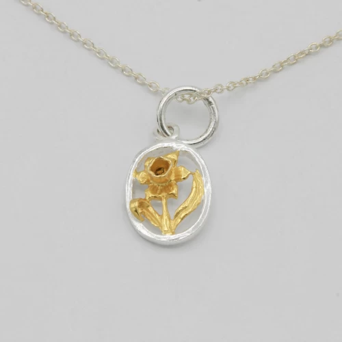 A product image for the product Sterling Silver & Yellow Gold Oval Daffodil Necklace (Small).