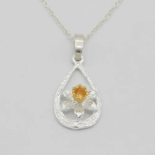 A product image for the product Sterling Silver & Yellow Gold Daffodil Teardrop Necklace.