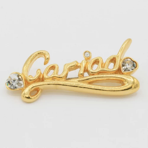 A product image for the product Gold Coloured Stoned Cariad Brooch.