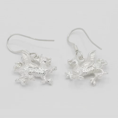 A product image for the product Sterling Silver Welsh Dragon Drop Earrings.