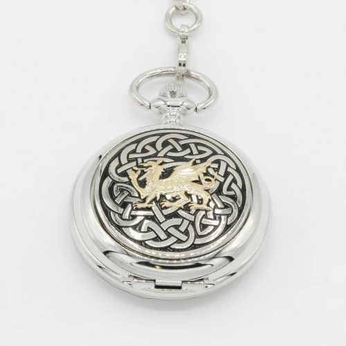 A product image for the product Pewter Two Tone Celtic Welsh Dragon Pocket Watch.