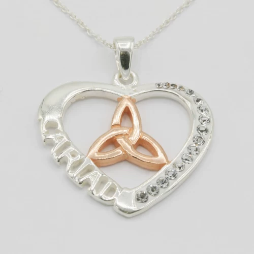 A product image for the product Sterling Silver & Rose Gold Diamante Celtic Heart Pendant.