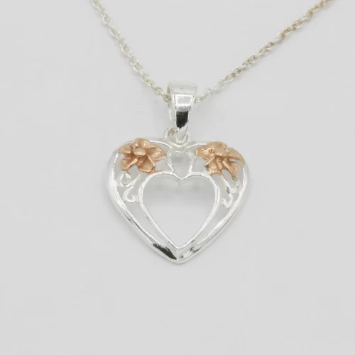 A product image for the product Sterling Silver & Rose Gold Daffodil and Heart Necklace.