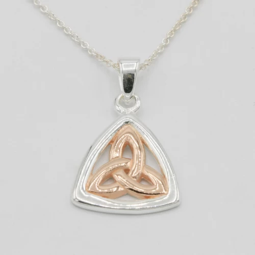 A product image for the product Sterling Silver & Rose Gold Celtic Knot Necklace.