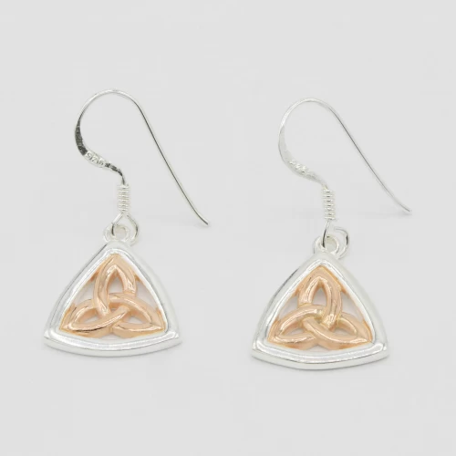 A product image for the product Sterling Silver and Rose Gold Celtic Knot Drop Earrings.