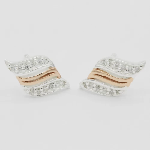 A product image for the product Sterling Silver and Rose Gold Wave Stud Earrings.