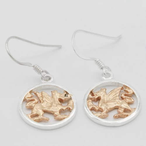 A product image for the product Sterling Silver and Rose Gold Circle Drop Earrings.